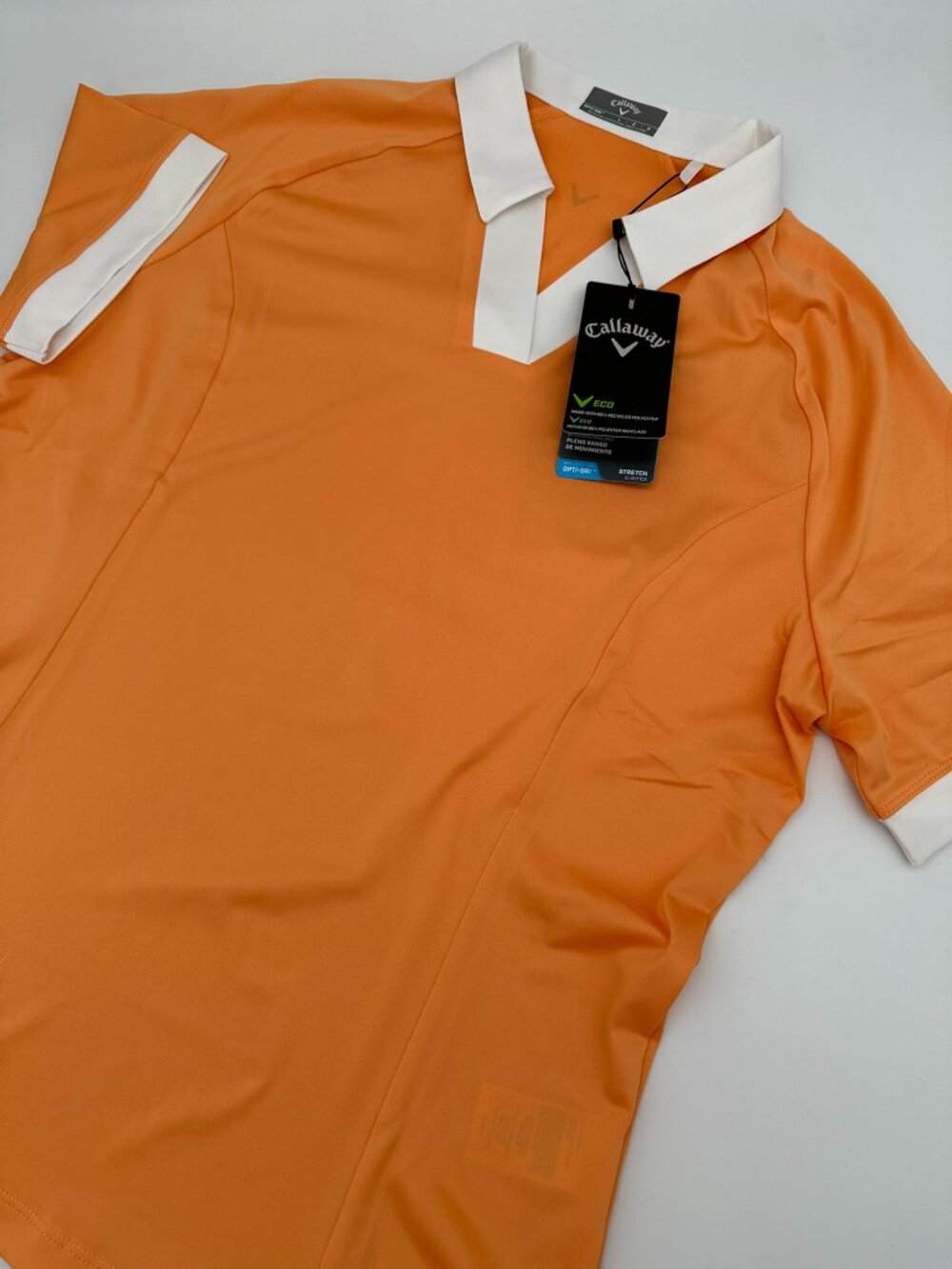 Callaway Womens Color Block Open V Placket Opti Dri™ Golf Polo Size Large Papaya